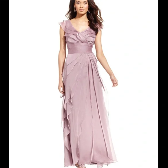Adrianna Papell occasions ruffled tiered layered chiffon dress gown - Main Image